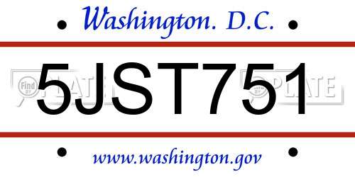 5JST751 District Of Columbia License Plate