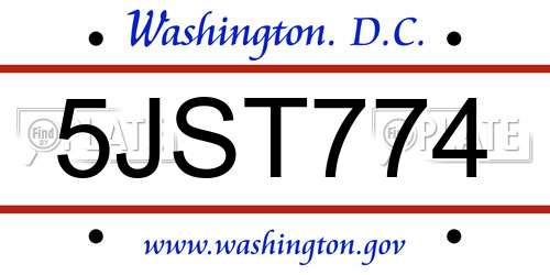 5JST774 District Of Columbia License Plate