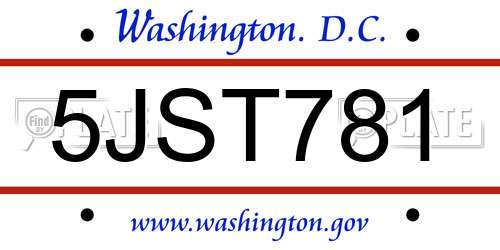 5JST781 District Of Columbia License Plate