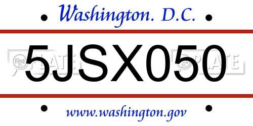 5JSX050 District Of Columbia License Plate