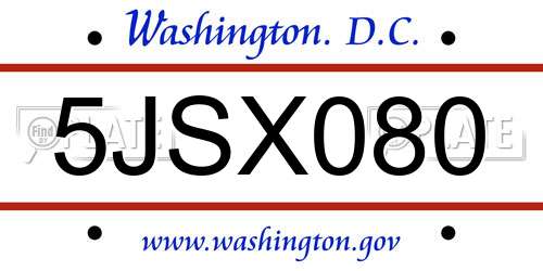 5JSX080 District Of Columbia License Plate