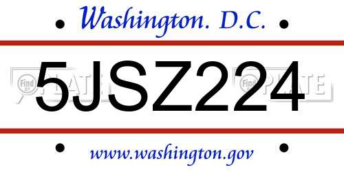 5JSZ224 District Of Columbia License Plate