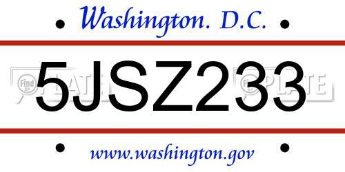 5JSZ233 District Of Columbia License Plate