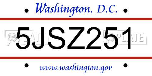 5JSZ251 District Of Columbia License Plate