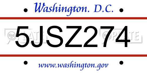 5JSZ274 District Of Columbia License Plate
