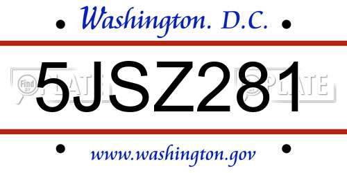 5JSZ281 District Of Columbia License Plate
