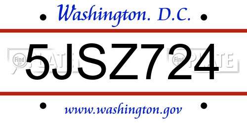 5JSZ724 District Of Columbia License Plate