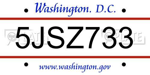 5JSZ733 District Of Columbia License Plate