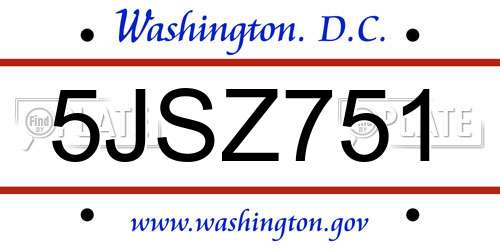 5JSZ751 District Of Columbia License Plate