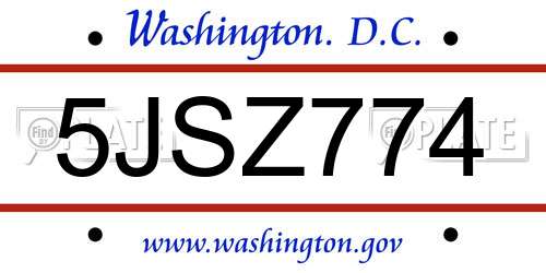 5JSZ774 District Of Columbia License Plate
