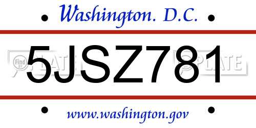 5JSZ781 District Of Columbia License Plate