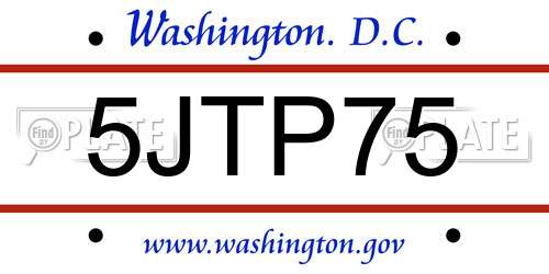 5JTP75 District Of Columbia License Plate