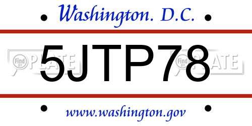 5JTP78 District Of Columbia License Plate