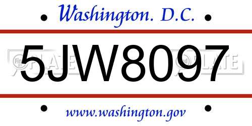 5JW8097 District Of Columbia License Plate