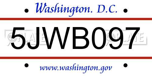 5JWB097 District Of Columbia License Plate