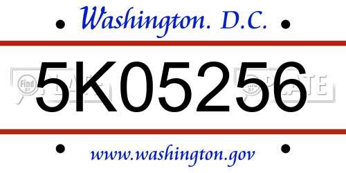 5K05256 District Of Columbia License Plate