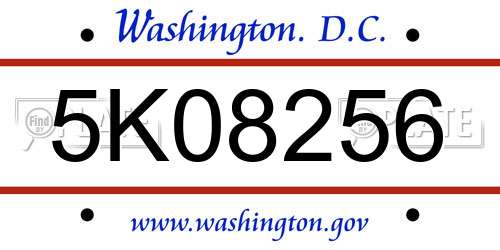 5K08256 District Of Columbia License Plate