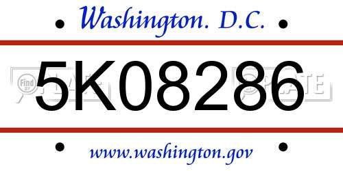5K08286 District Of Columbia License Plate