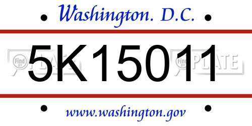 5K15011 District Of Columbia License Plate