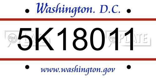 5K18011 District Of Columbia License Plate