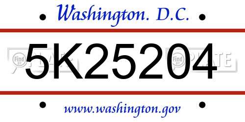 5K25204 District Of Columbia License Plate