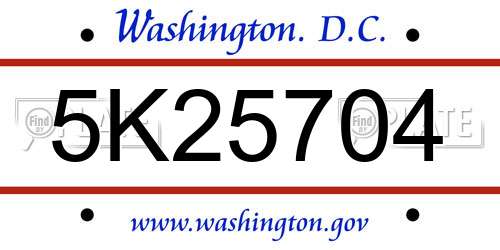 5K25704 District Of Columbia License Plate