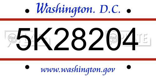 5K28204 District Of Columbia License Plate