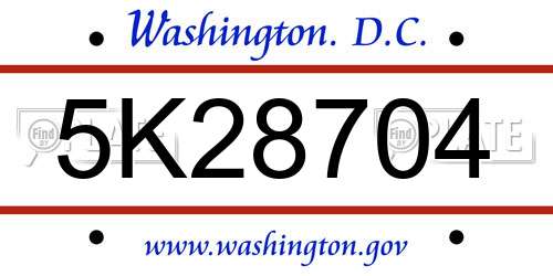 5K28704 District Of Columbia License Plate