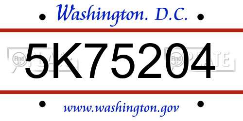 5K75204 District Of Columbia License Plate