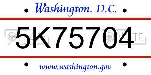 5K75704 District Of Columbia License Plate