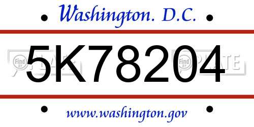 5K78204 District Of Columbia License Plate