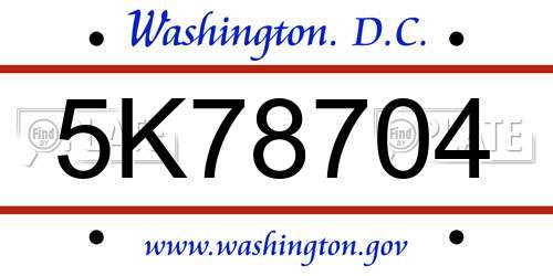 5K78704 District Of Columbia License Plate