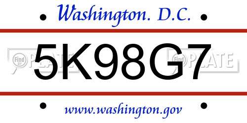 5K98G7 District Of Columbia License Plate