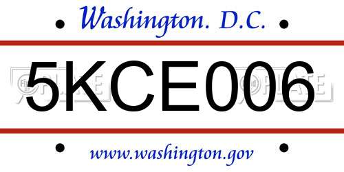5KCE006 District Of Columbia License Plate