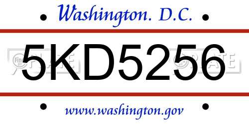5KD5256 District Of Columbia License Plate
