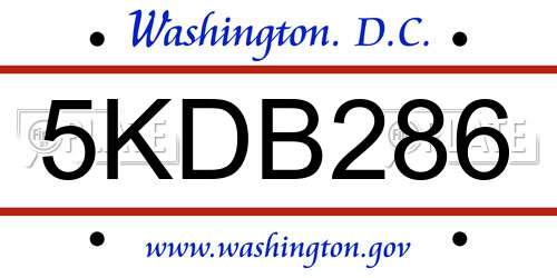 5KDB286 District Of Columbia License Plate