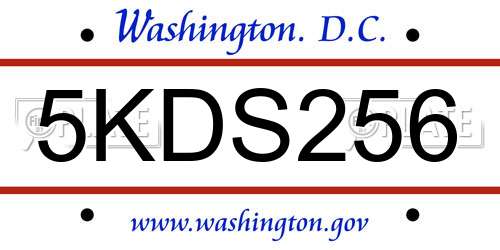 5KDS256 District Of Columbia License Plate