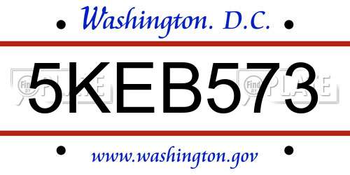 5KEB573 District Of Columbia License Plate