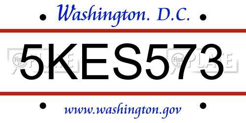 5KES573 District Of Columbia License Plate