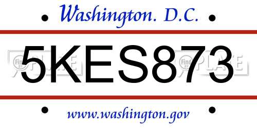 5KES873 District Of Columbia License Plate