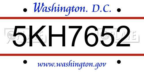 5KH7652 District Of Columbia License Plate