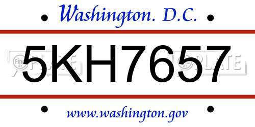 5KH7657 District Of Columbia License Plate