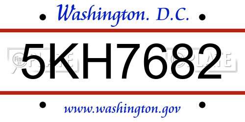 5KH7682 District Of Columbia License Plate
