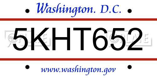 5KHT652 District Of Columbia License Plate