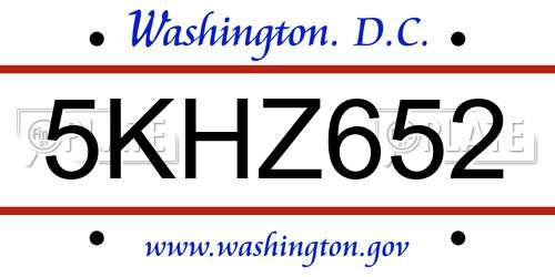 5KHZ652 District Of Columbia License Plate