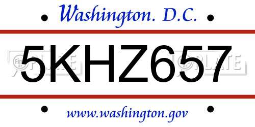 5KHZ657 District Of Columbia License Plate