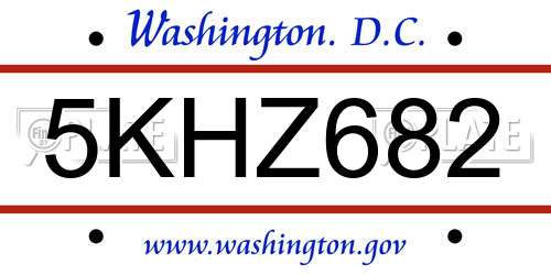 5KHZ682 District Of Columbia License Plate