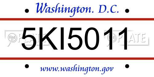 5KI5011 District Of Columbia License Plate