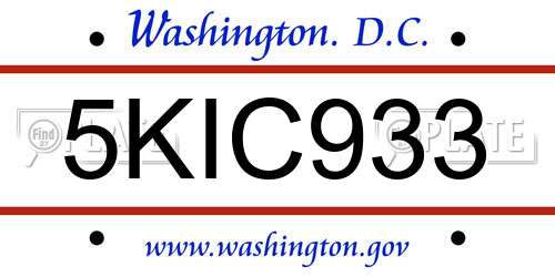 5KIC933 District Of Columbia License Plate