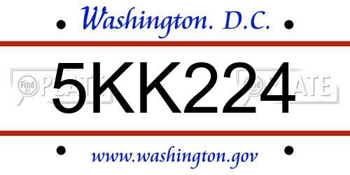 5KK224 District Of Columbia License Plate